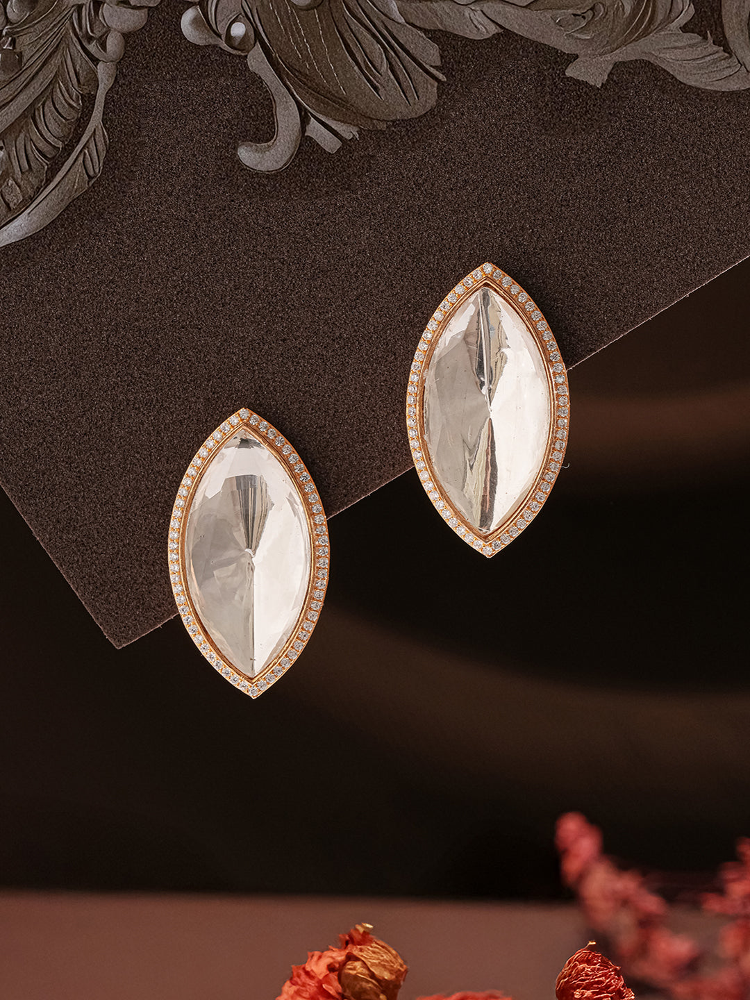 Gold Plated Uncut Polki Mossanite Minimal Studds Earrings